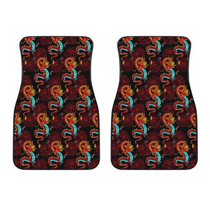 Red Dragon Lotus Pattern Print Front Car Floor Mats
