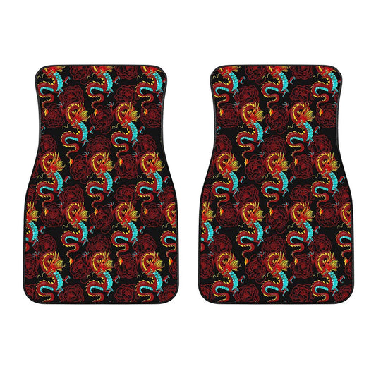 Red Dragon Lotus Pattern Print Front Car Floor Mats