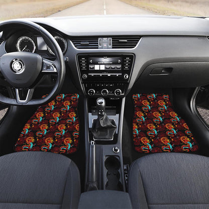 Red Dragon Lotus Pattern Print Front Car Floor Mats