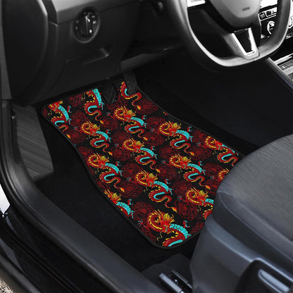 Red Dragon Lotus Pattern Print Front Car Floor Mats