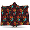 Red Dragon Lotus Pattern Print Hooded Blanket