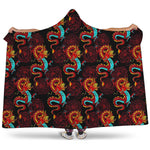 Red Dragon Lotus Pattern Print Hooded Blanket