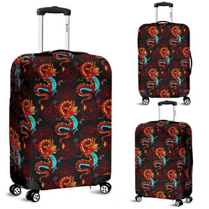 Red Dragon Lotus Pattern Print Luggage Cover GearFrost