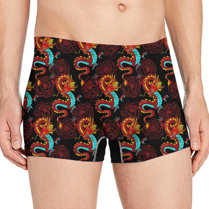Red Dragon Lotus Pattern Print Men's Boxer Briefs