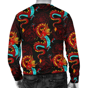 Red Dragon Lotus Pattern Print Men's Crewneck Sweatshirt GearFrost