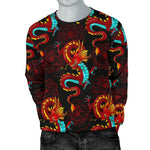 Red Dragon Lotus Pattern Print Men's Crewneck Sweatshirt GearFrost