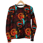 Red Dragon Lotus Pattern Print Men's Crewneck Sweatshirt GearFrost