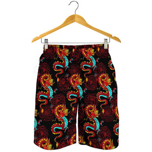 Red Dragon Lotus Pattern Print Men's Shorts