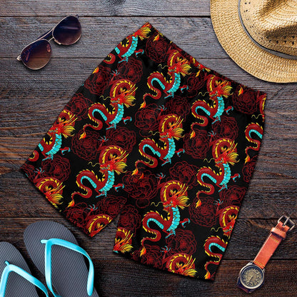 Red Dragon Lotus Pattern Print Men's Shorts