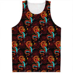 Red Dragon Lotus Pattern Print Men's Tank Top