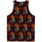 Red Dragon Lotus Pattern Print Men's Tank Top