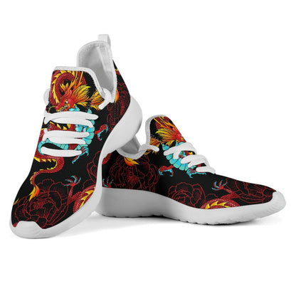 Red Dragon Lotus Pattern Print Mesh Knit Shoes GearFrost