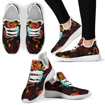 Red Dragon Lotus Pattern Print Mesh Knit Shoes GearFrost