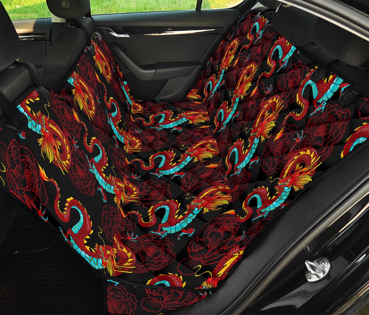 Red Dragon Lotus Pattern Print Pet Car Back Seat Cover