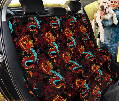 Red Dragon Lotus Pattern Print Pet Car Back Seat Cover