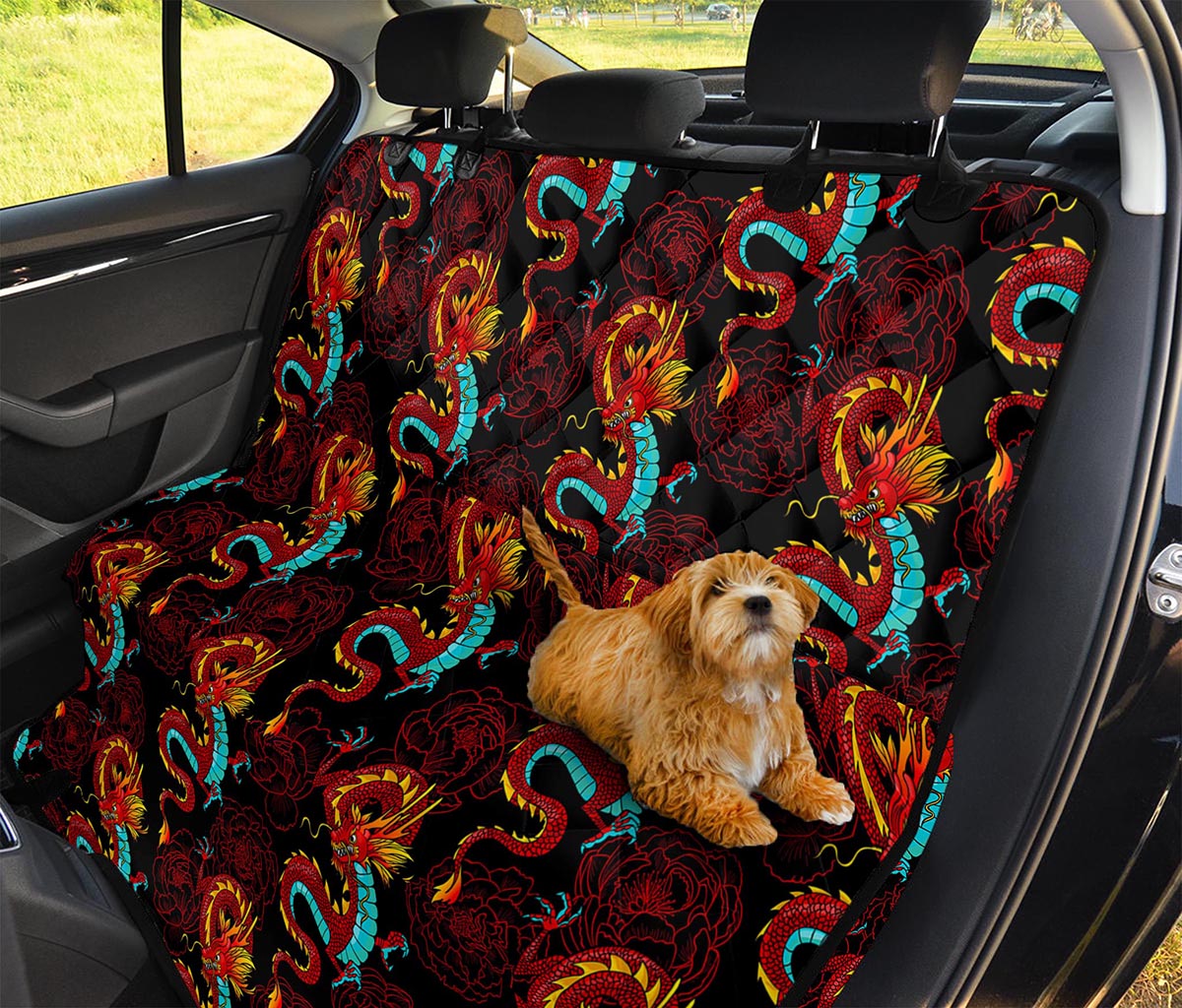 Red Dragon Lotus Pattern Print Pet Car Back Seat Cover