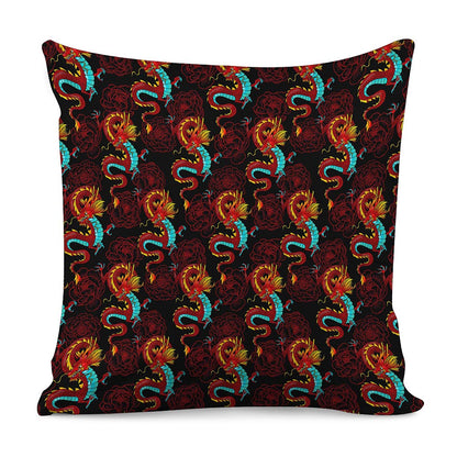 Red Dragon Lotus Pattern Print Pillow Cover