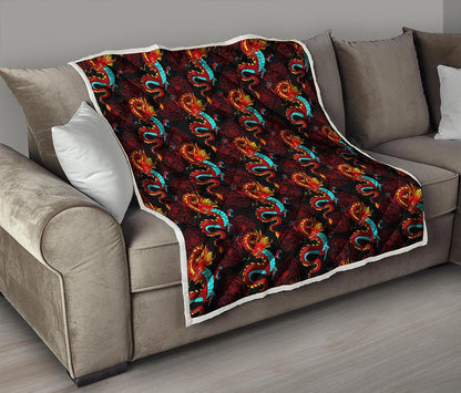 Red Dragon Lotus Pattern Print Quilt