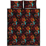 Red Dragon Lotus Pattern Print Quilt Bed Set