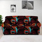 Red Dragon Lotus Pattern Print Sofa Cover