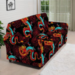 Red Dragon Lotus Pattern Print Sofa Cover