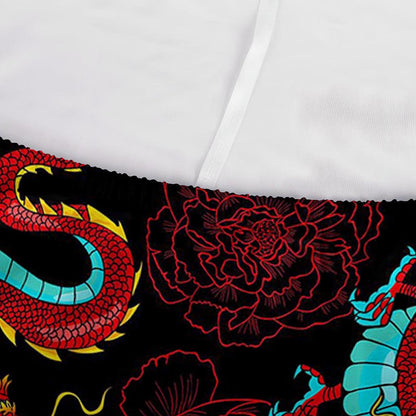 Red Dragon Lotus Pattern Print Sofa Cover
