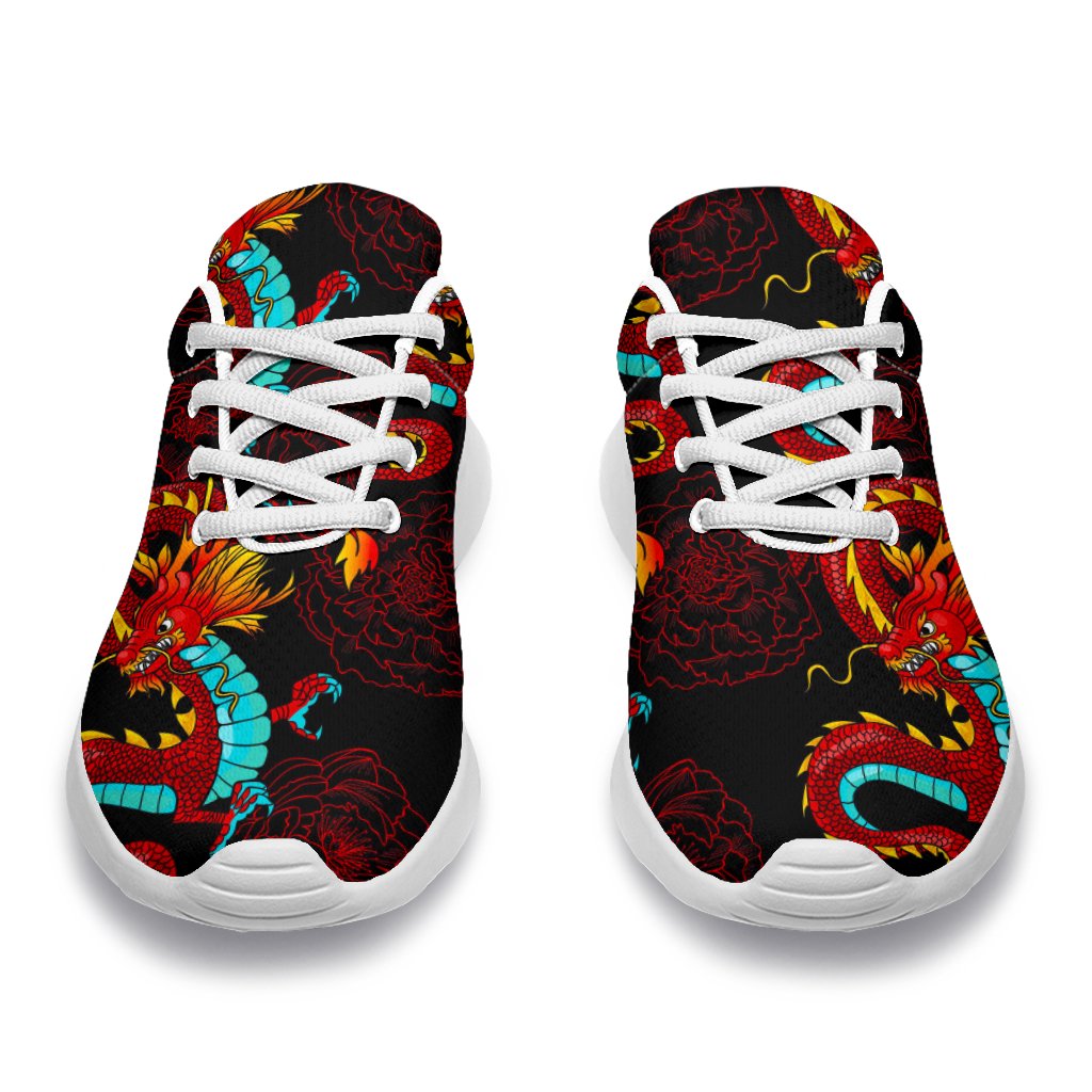 Red Dragon Lotus Pattern Print Sport Shoes GearFrost