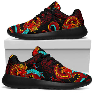 Red Dragon Lotus Pattern Print Sport Shoes GearFrost