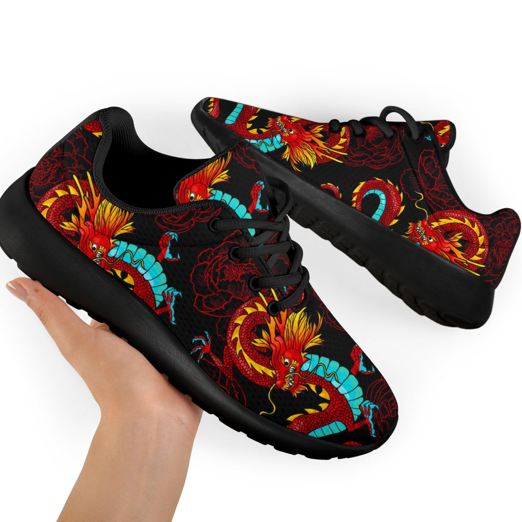 Red Dragon Lotus Pattern Print Sport Shoes GearFrost