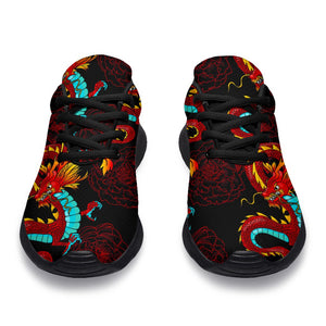 Red Dragon Lotus Pattern Print Sport Shoes GearFrost