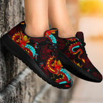 Red Dragon Lotus Pattern Print Sport Shoes GearFrost