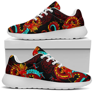 Red Dragon Lotus Pattern Print Sport Shoes GearFrost