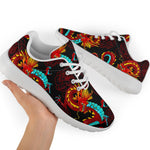 Red Dragon Lotus Pattern Print Sport Shoes GearFrost