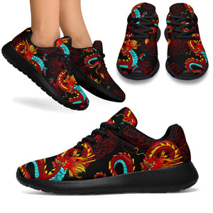 Red Dragon Lotus Pattern Print Sport Shoes GearFrost