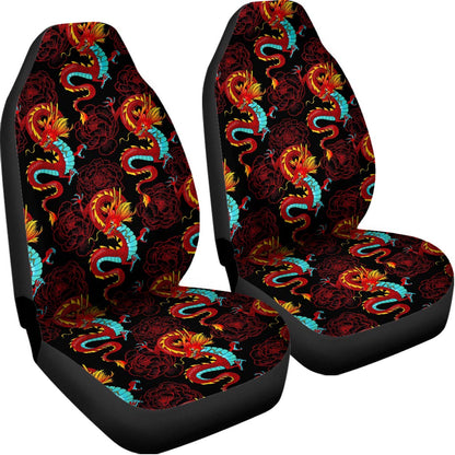Red Dragon Lotus Pattern Print Universal Fit Car Seat Covers