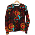Red Dragon Lotus Pattern Print Women's Crewneck Sweatshirt