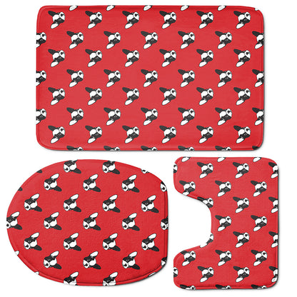 Red French Bulldog Pattern Print 3 Piece Bath Mat Set