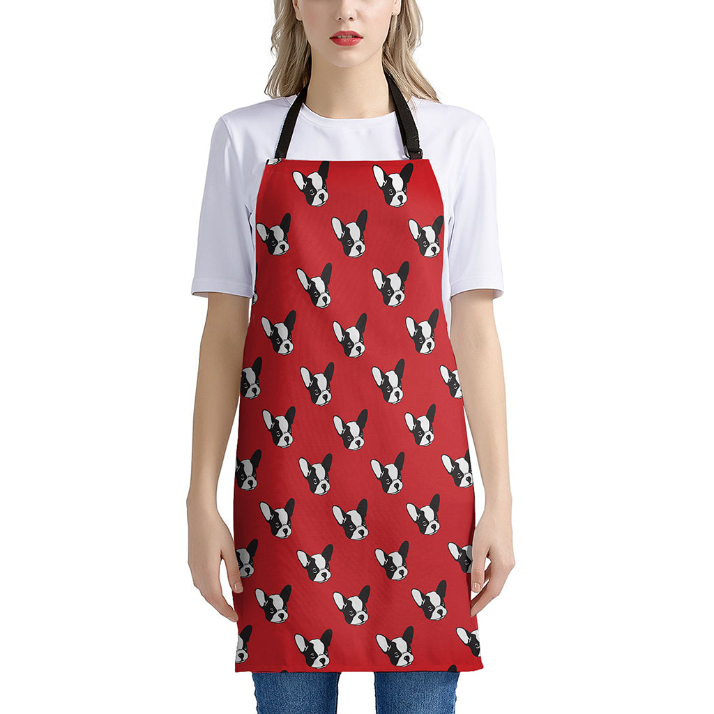 Red French Bulldog Pattern Print Apron