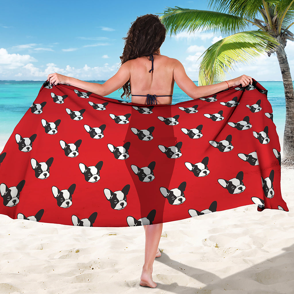 Red French Bulldog Pattern Print Beach Sarong Wrap