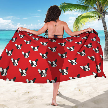 Red French Bulldog Pattern Print Beach Sarong Wrap