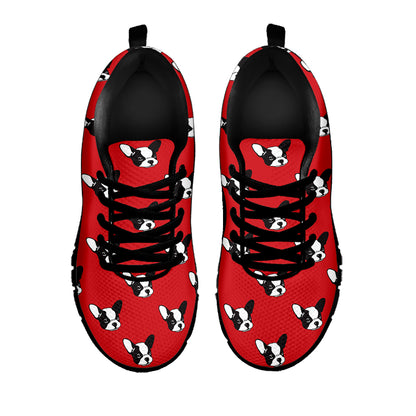 Red French Bulldog Pattern Print Black Sneakers