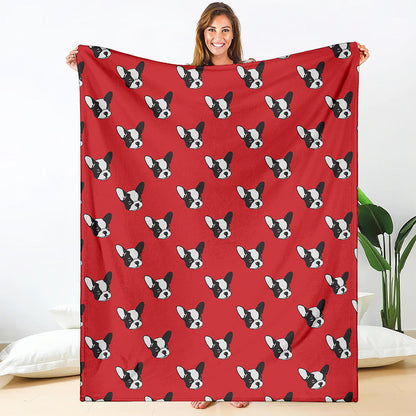 Red French Bulldog Pattern Print Blanket