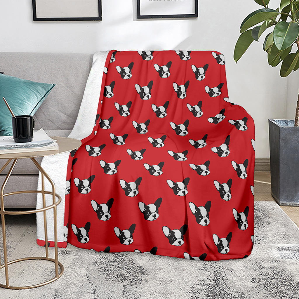 Red French Bulldog Pattern Print Blanket