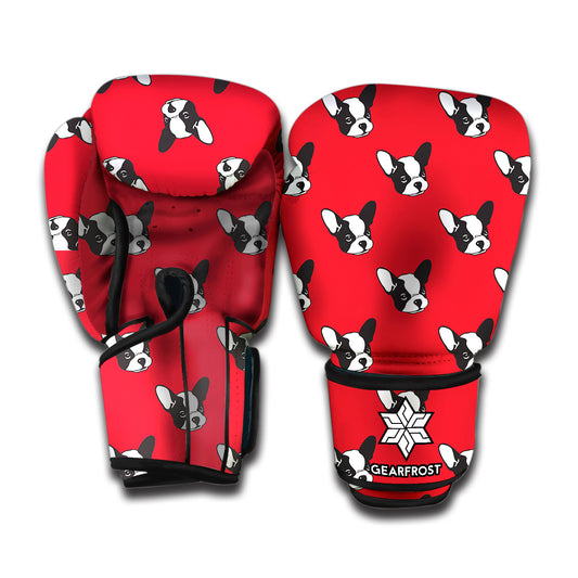 Red French Bulldog Pattern Print Boxing Gloves