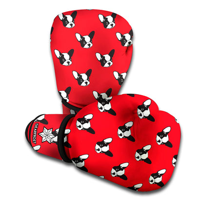 Red French Bulldog Pattern Print Boxing Gloves