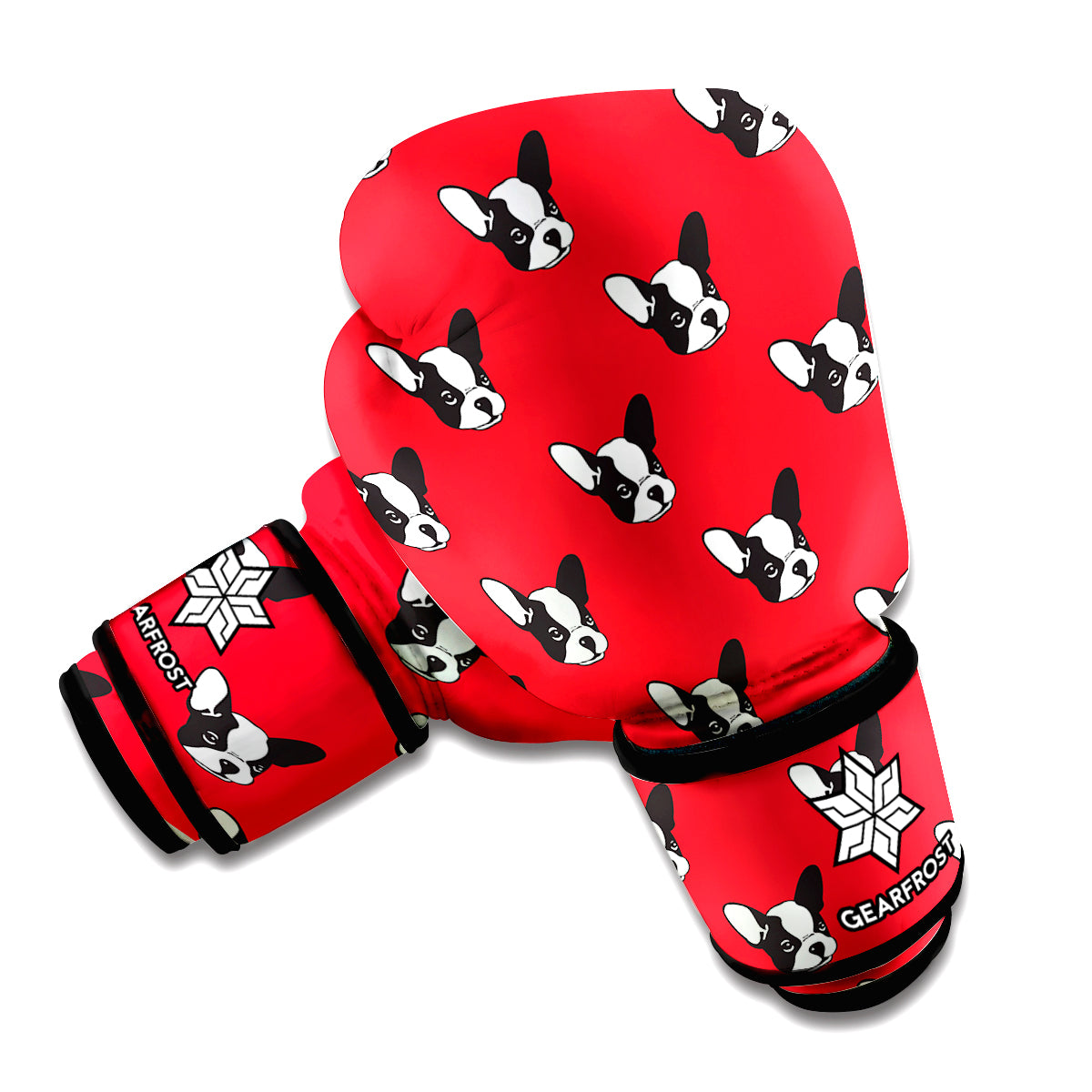 Red French Bulldog Pattern Print Boxing Gloves