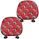 Red French Bulldog Pattern Print Car Headrest Covers