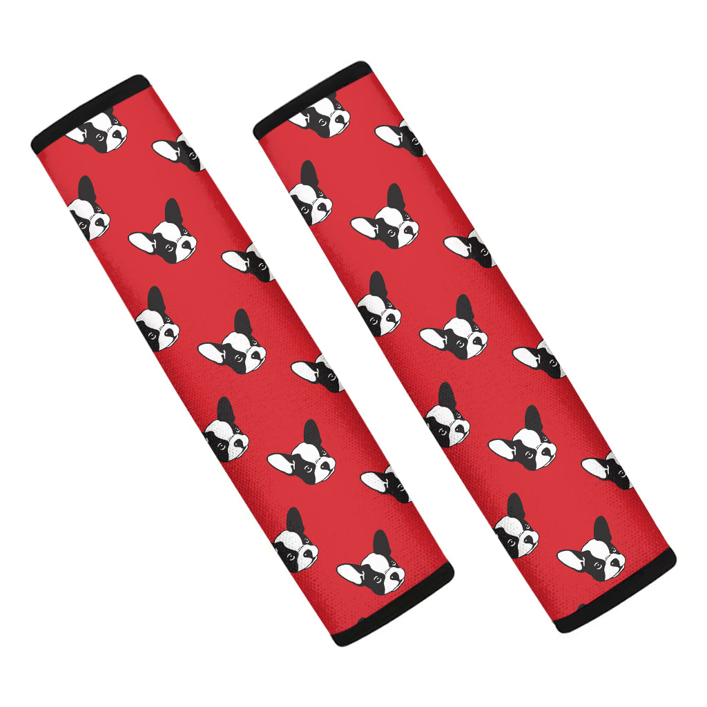 Red French Bulldog Pattern Print Car Seat Belt Covers