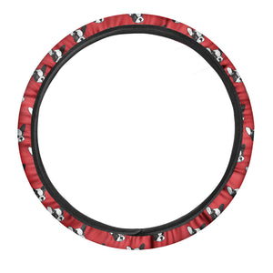 Red French Bulldog Pattern Print Car Steering Wheel Cover