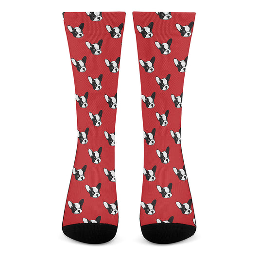 Red French Bulldog Pattern Print Crew Socks